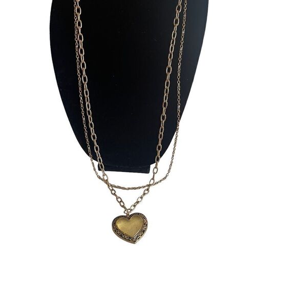 Vintage Two Tiered Gold-tone Yellow Glass Heart Pendant Necklace - Picture 7 of 8